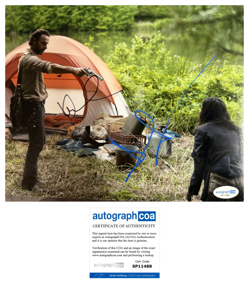 Andrew Lincoln & Kerry condon double signed - walking dead - 10x8 - Acoa (damaged)