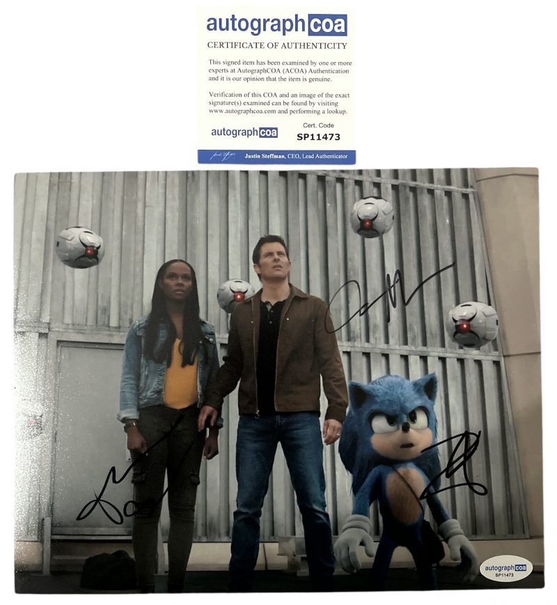 Ben Schwartz , James Marsden & Tika sumpter - 10x8 - sonic the hedgehog- ACOA